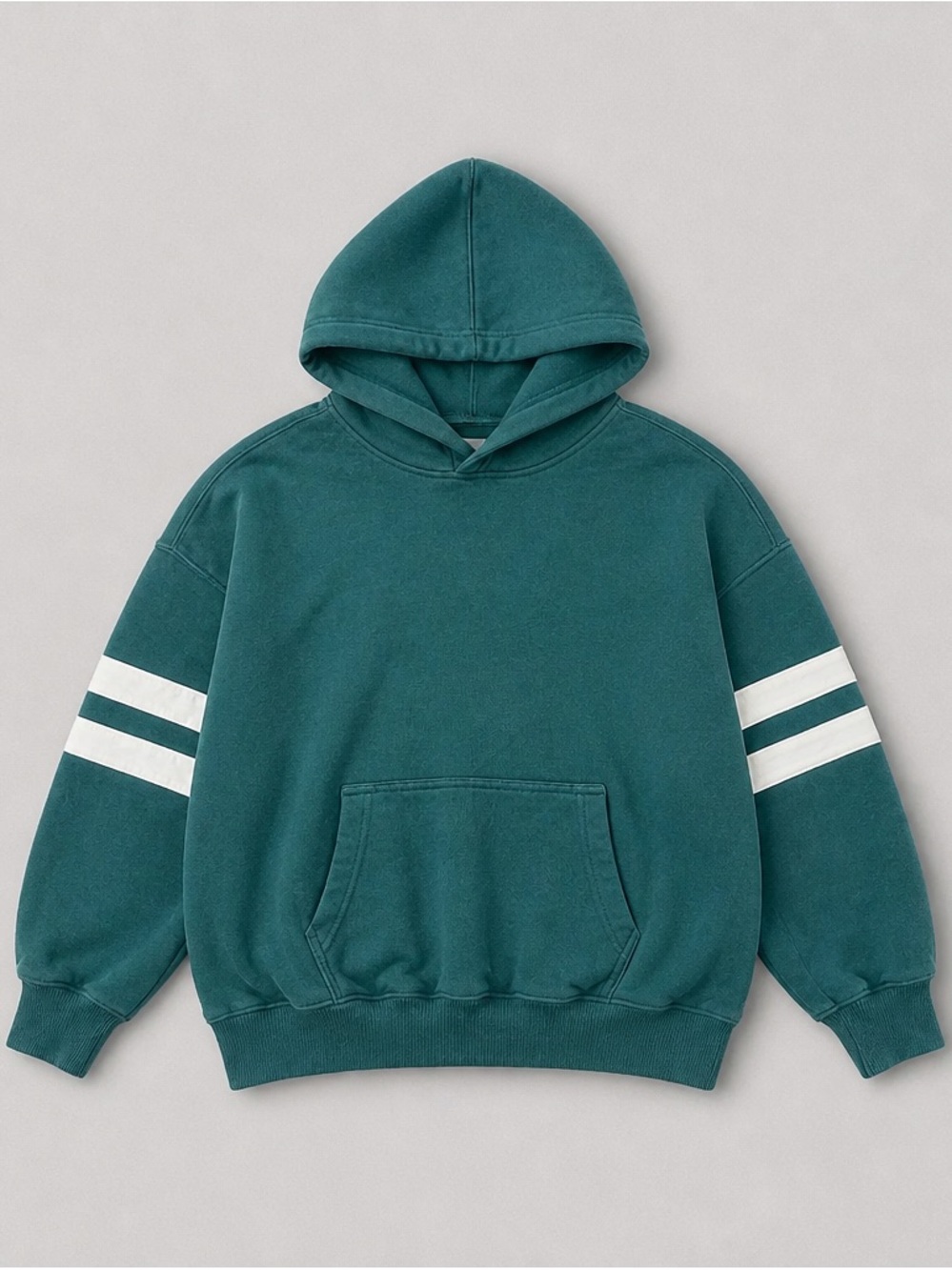 Hollister Teal Hooded Sweatshirt with White Sleeve Stripes